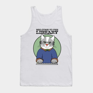 Library Welcome Librarian Cat Man Tank Top